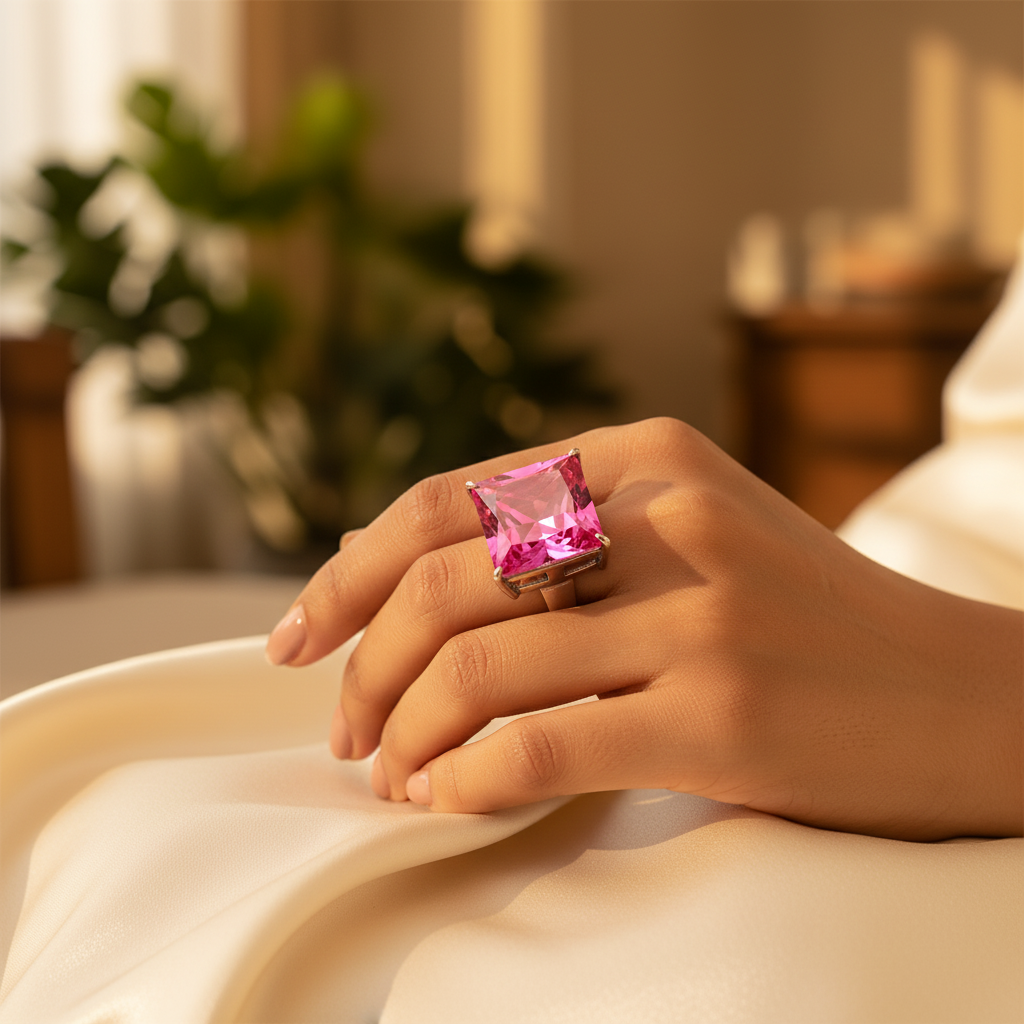 Silver Pink Gemstone Ring for Women | Fashion Jewelry Gift