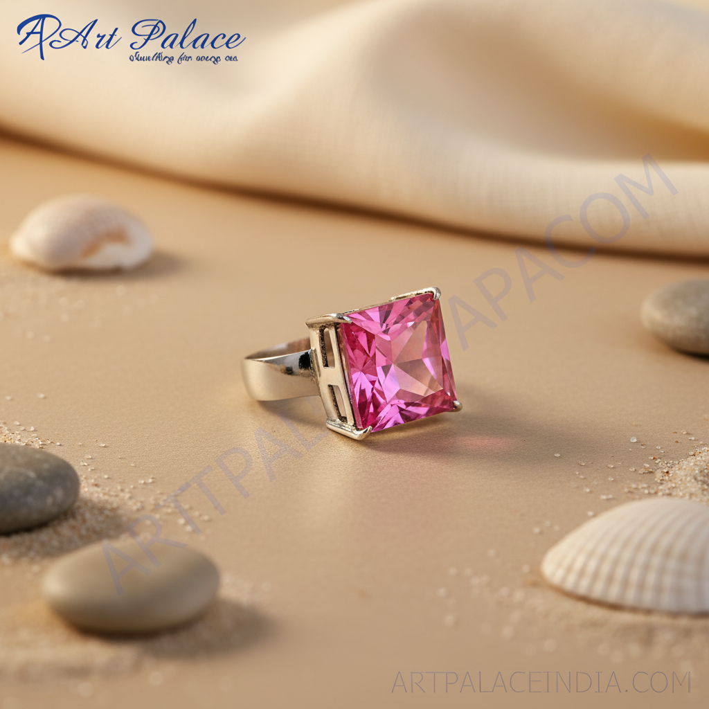 Silver Pink Gemstone Ring for Women | Fashion Jewelry Gift