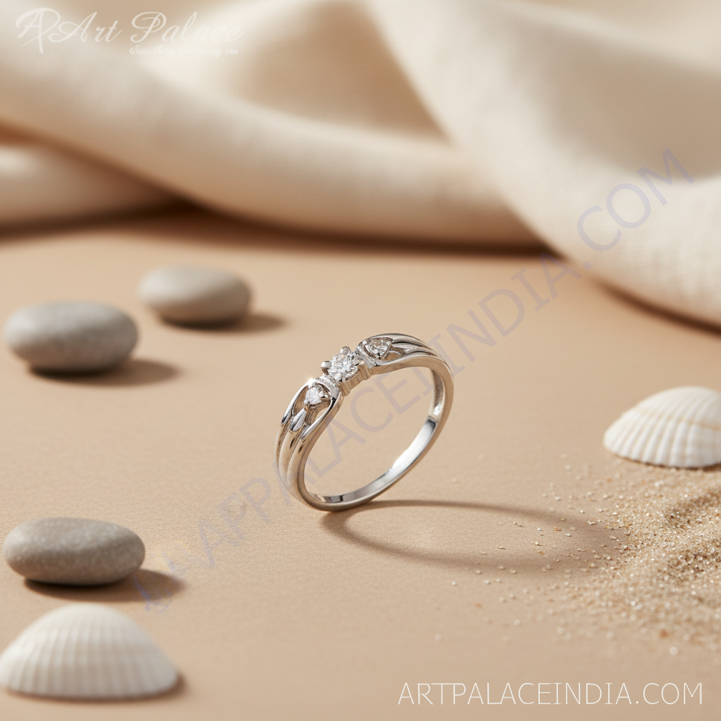Silver Three Stone Ring for Women | Diamond Ring Gift
