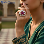 Load image into Gallery viewer, Silver Ruby Flower Ring for Women | Gemstone Ring | Gift
