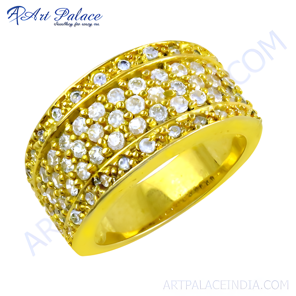 Gold plating ring with white gemstones