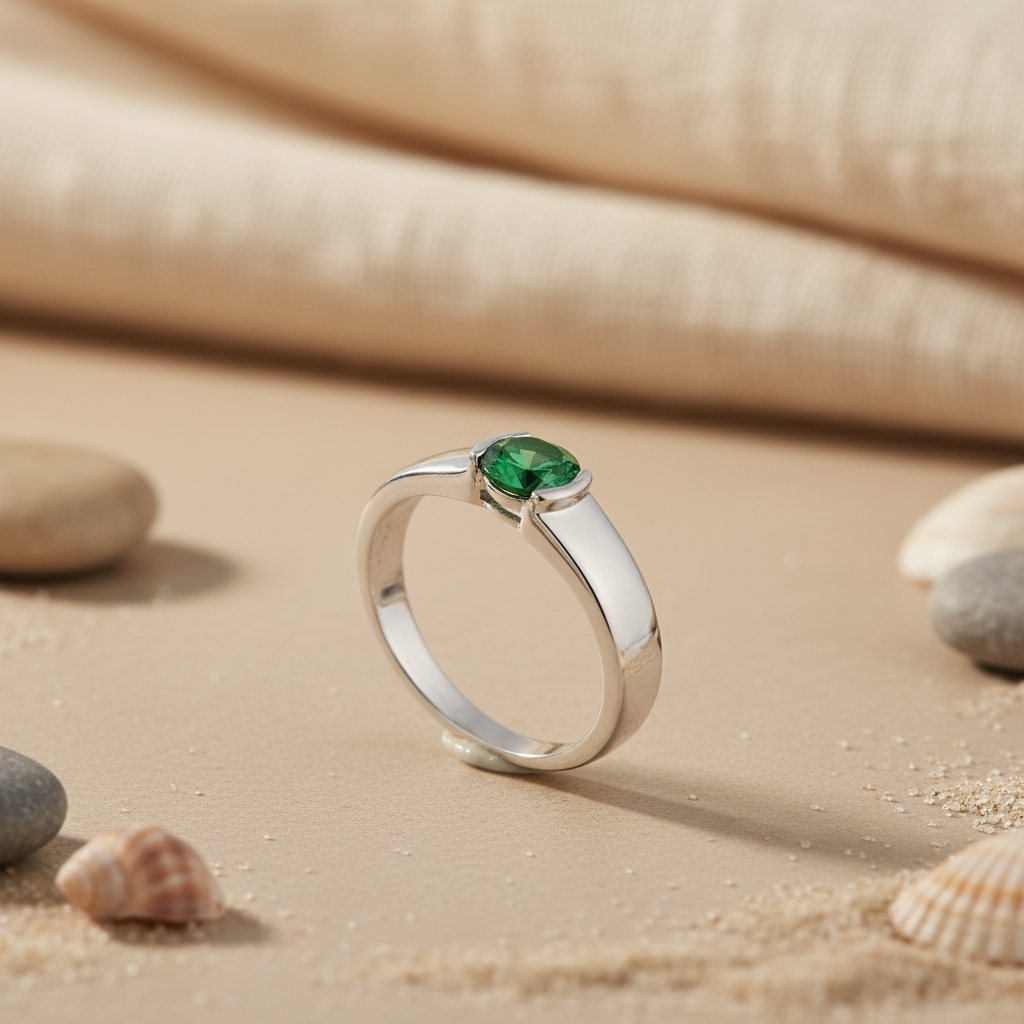 Anillo de plata con esmeralda para mujer | joyería con piedras preciosas