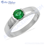 Load image into Gallery viewer, Sterling silver ring with a vibrant green emerald gemstone center.
