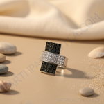 Load image into Gallery viewer, Silver Ring with Black and White Gemstones for Women
