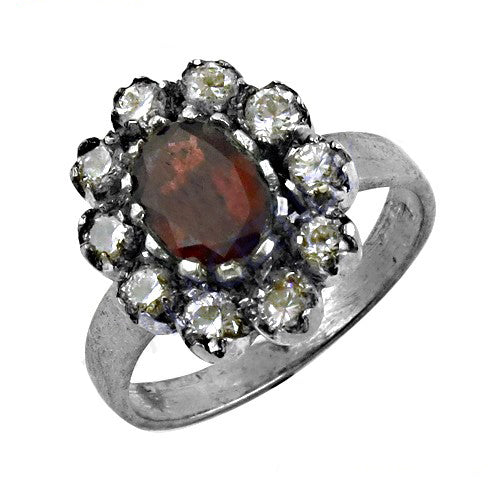 Silver garnet ring for women | floral design | gift