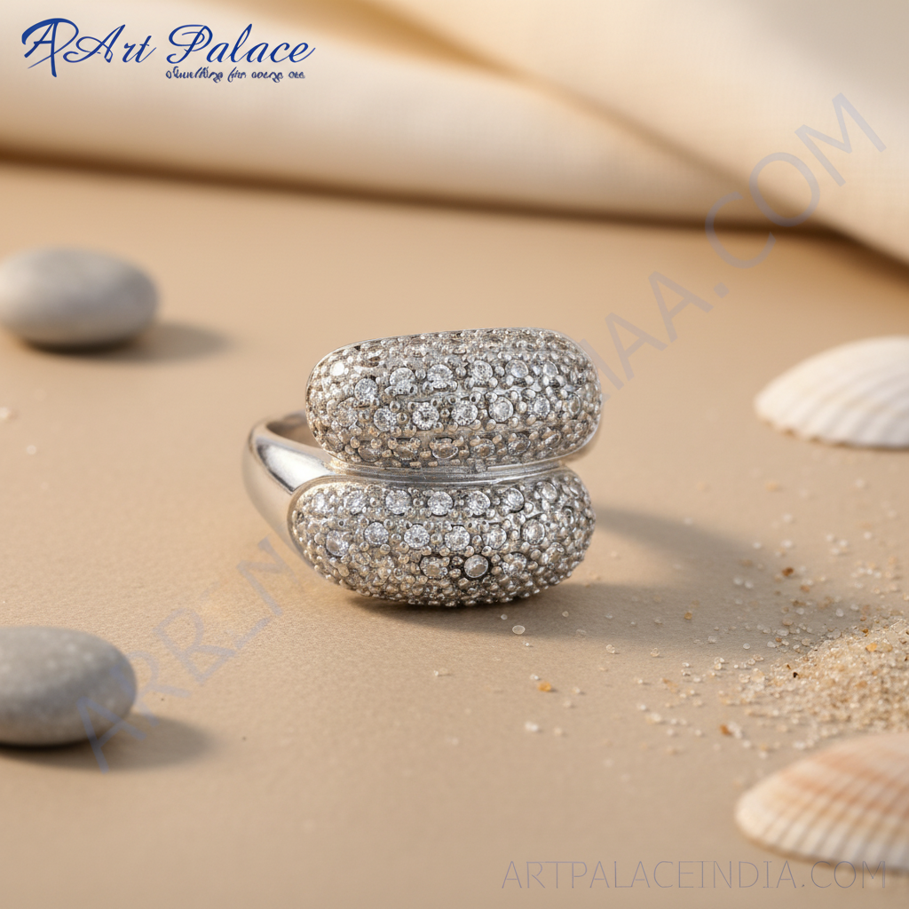 Anillo de plata con pavé de circonitas cúbicas para mujer | Joyería llamativa