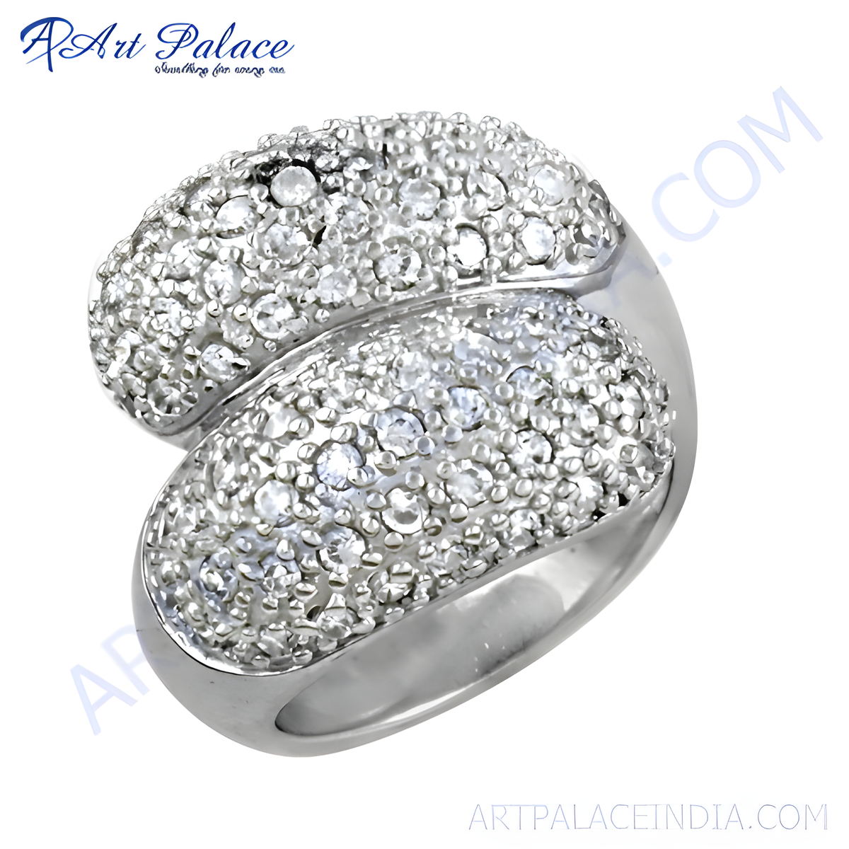 Sterling silver statement ring with pave set white cubic zirconia stones, perfect for women