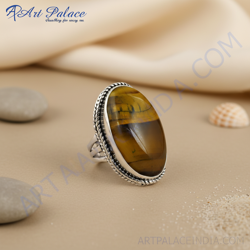 925 Silver Tiger Eye Ring | Oval Gemstone Ring for Women