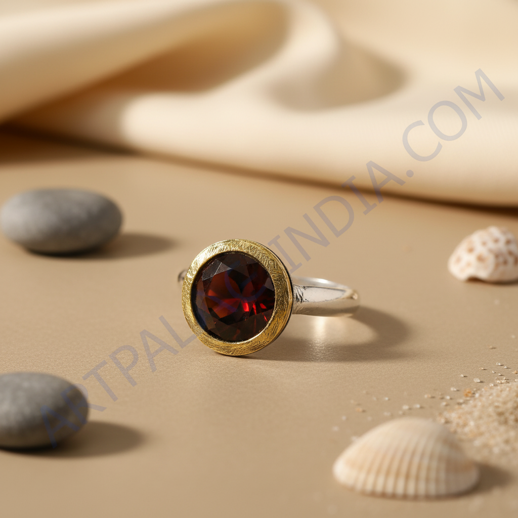 Anillo de granate para mujer | plata 925 con acabado dorado