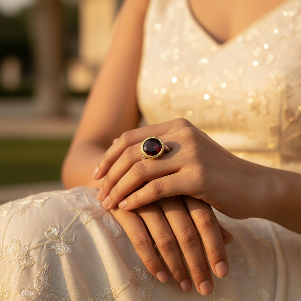 Garnet Gemstone Ring for Women | 925 Silver gold plating Finish