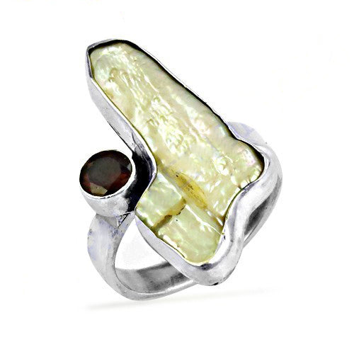 925 Silver Pearl & Garnet Ring for Women | Statement Jewelry