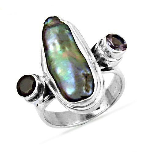 925 Silver Pearl & Amethyst Ring for Women | Statement Jewelry