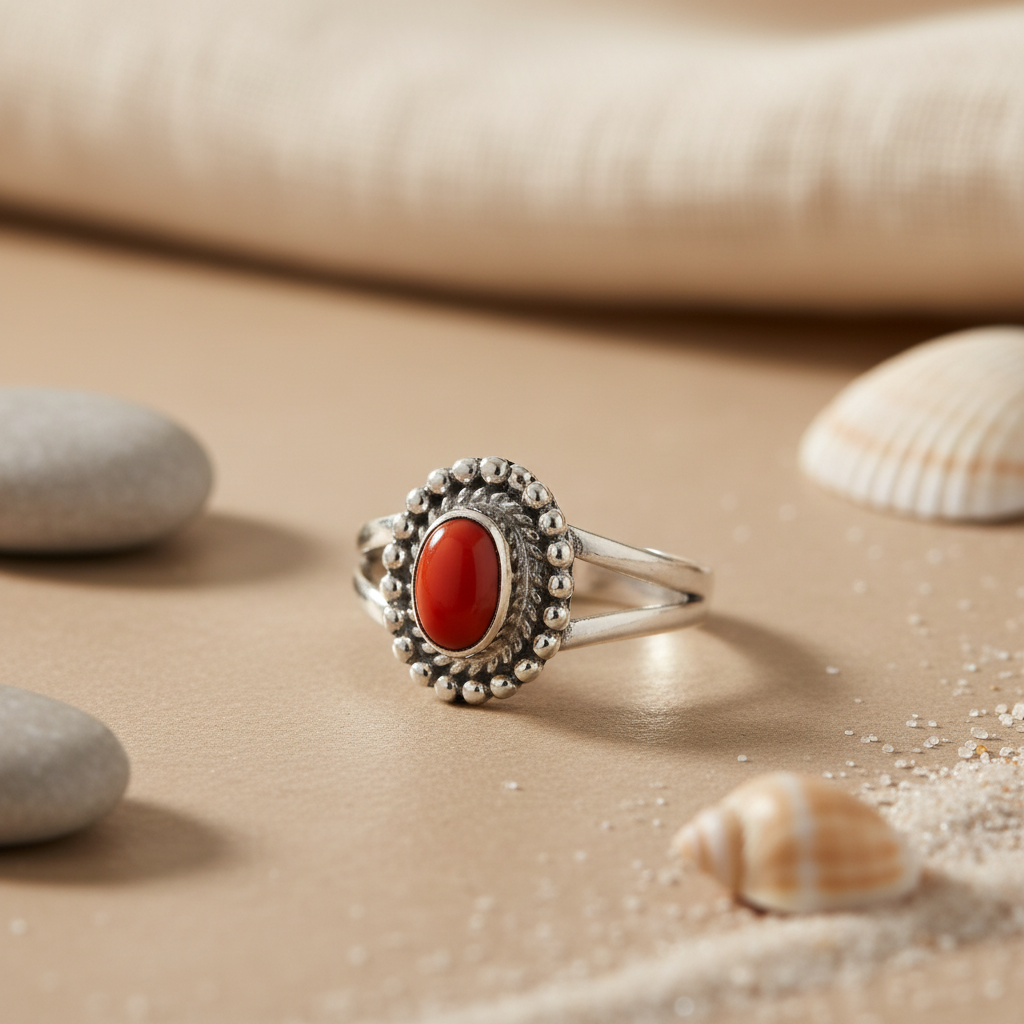 925 Silver Coral Ring for Women | Gemstone Jewelry Gift