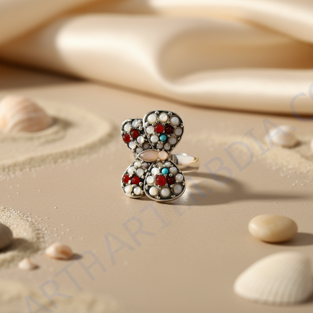 Anillo de mariposa de plata con piedras preciosas | Joyería de moda para mujer