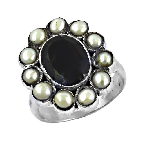 925 Silver Onyx & Pearl Ring for Women | Cocktail Ring