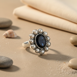 将图像加载到图库查看器中， 925 Silver Onyx &amp; Pearl Ring for Women | Cocktail Ring
