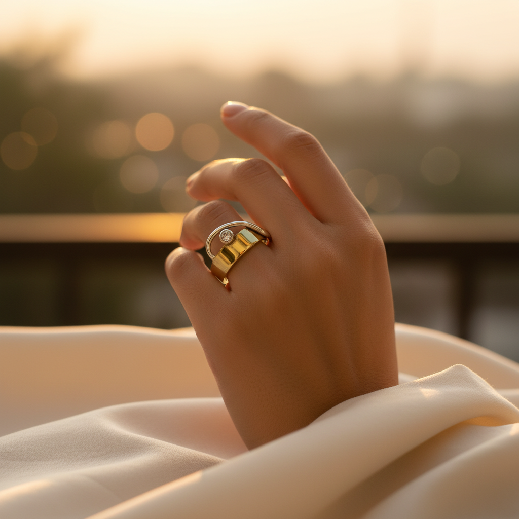 925 Gold Plated Silver Ring with Stone for Women | Gift Ring