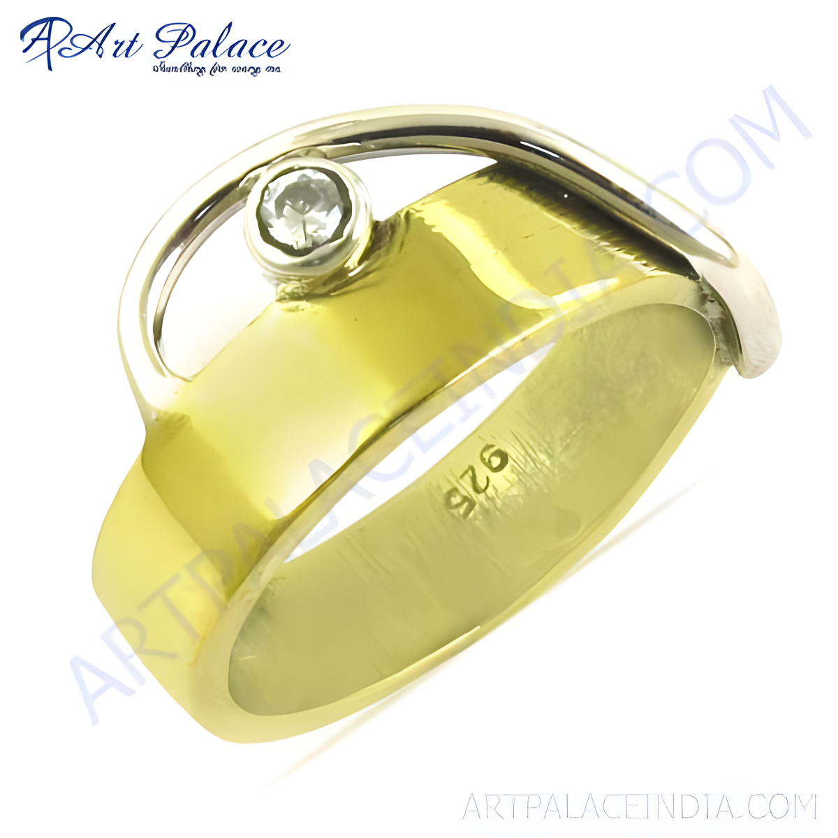 Gold plating plated silver ring featuring a sparkling gemstone, perfect for women's fashion jewelry