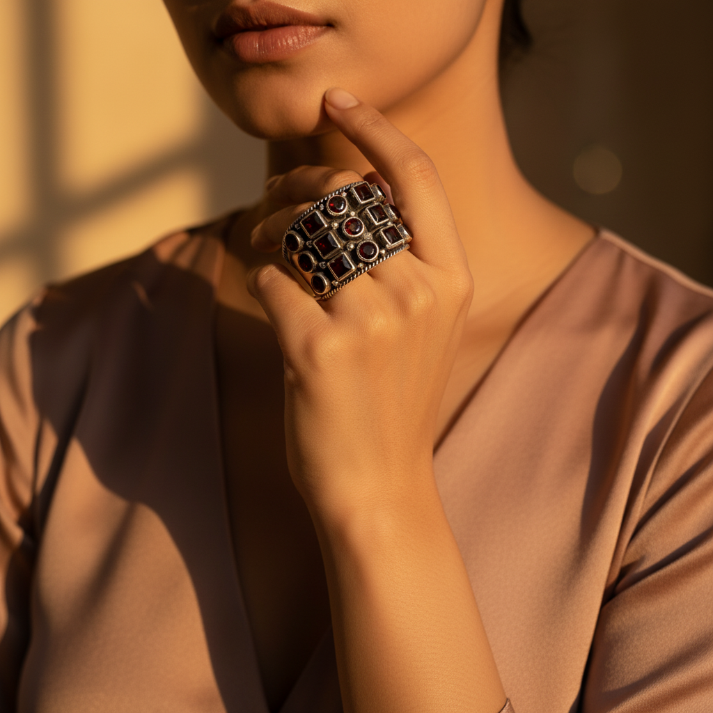 925 Silver Garnet Ring for Women | Statement Jewelry Gift