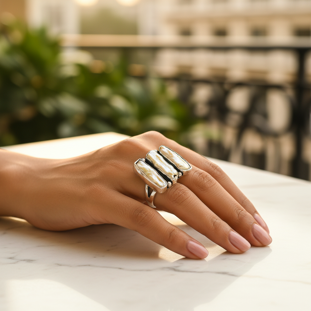 Silver Pearl Ring for Women | Modern Gemstone Jewelry