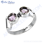 Load image into Gallery viewer, 925 sterling silver amethyst ring featuring two oval-shaped purple gemstones.
