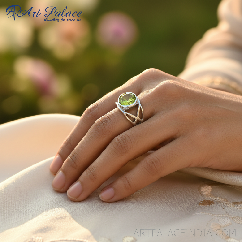 925 Sterling Silver Peridot Ring for Women | Gemstone Jewelry