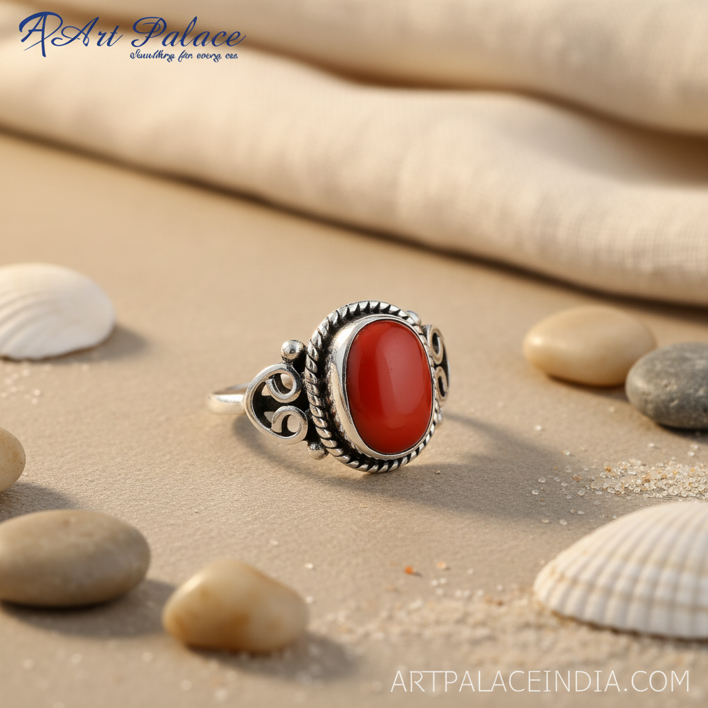 Anillo de coral rojo en plata 925 para mujer | joyas con piedras preciosas