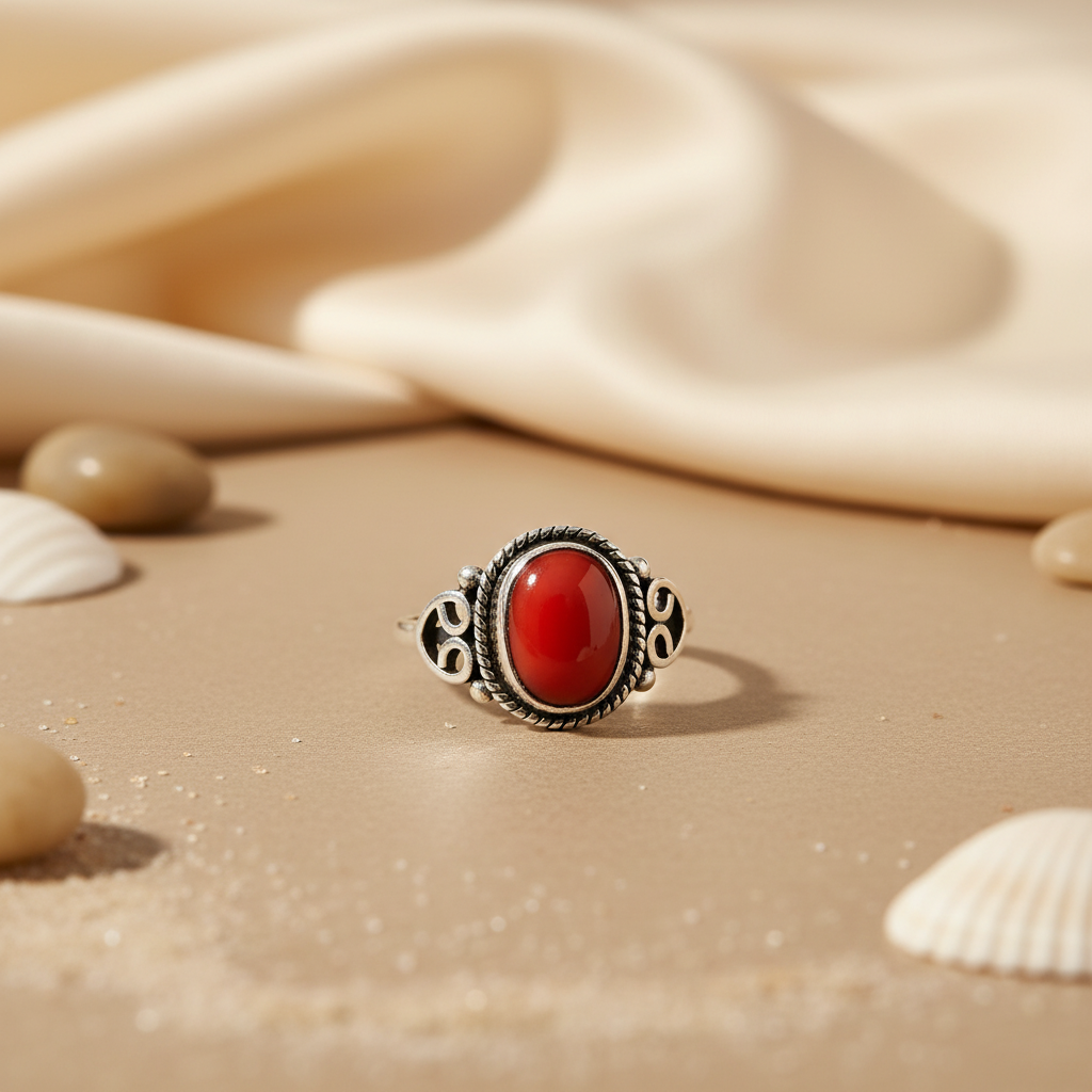 925 Silver Red Coral Ring for Women | Gemstone Jewelry Gift