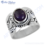 Load image into Gallery viewer, Sterling silver ring with a large oval amethyst gemstone center
