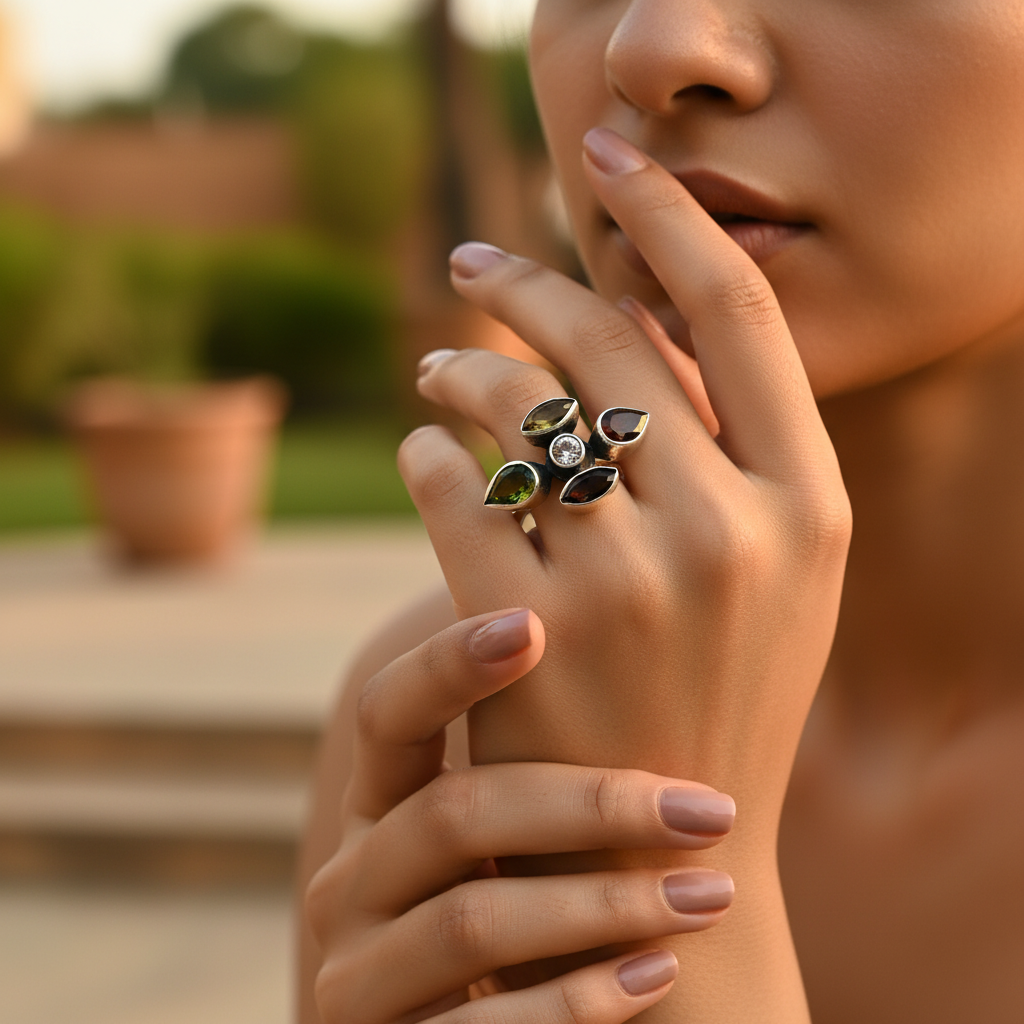 925 Silver Gemstone Flower Ring for Women | Gift Jewelry