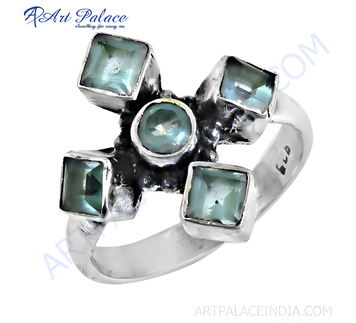 Sterling silver statement ring with blue gemstones