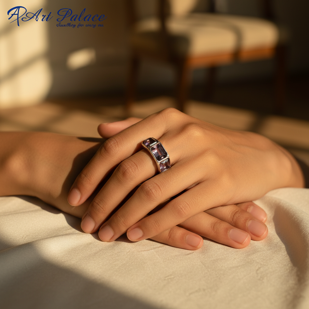 Silver Ring with Amethyst Gemstones | For Women | Gift