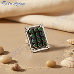 Load image into Gallery viewer, Silver Ring with Green Gemstones for Women | Statement Jewelry

