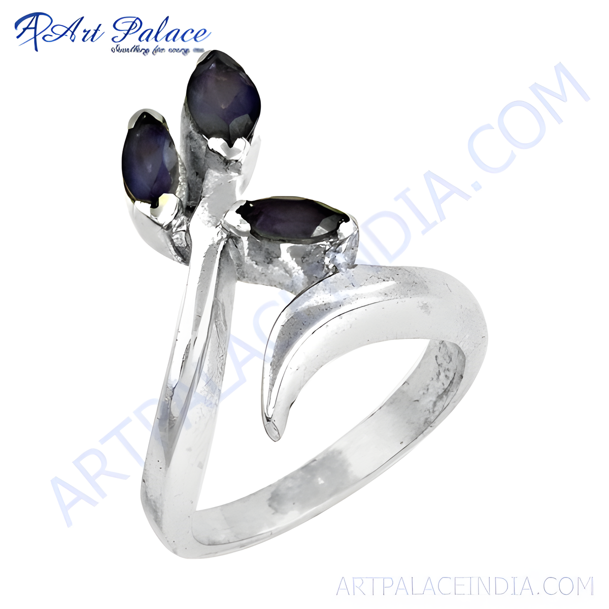 Sterling silver ring with three blue gemstones