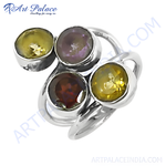 将图像加载到图库查看器中， Sterling silver cluster ring with multiple colorful gemstones, suitable for women
