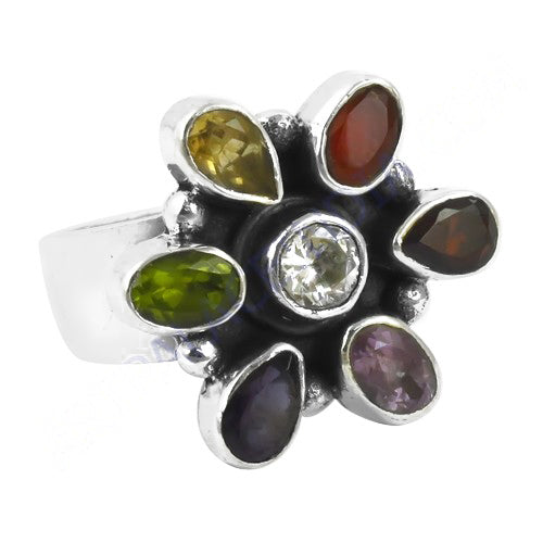 925 Silver Multi-Gemstone Flower Ring | Women's Ring