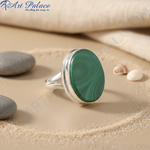 Load image into Gallery viewer, Silver Ring with Green Gemstone | Rectangular Design for Women

