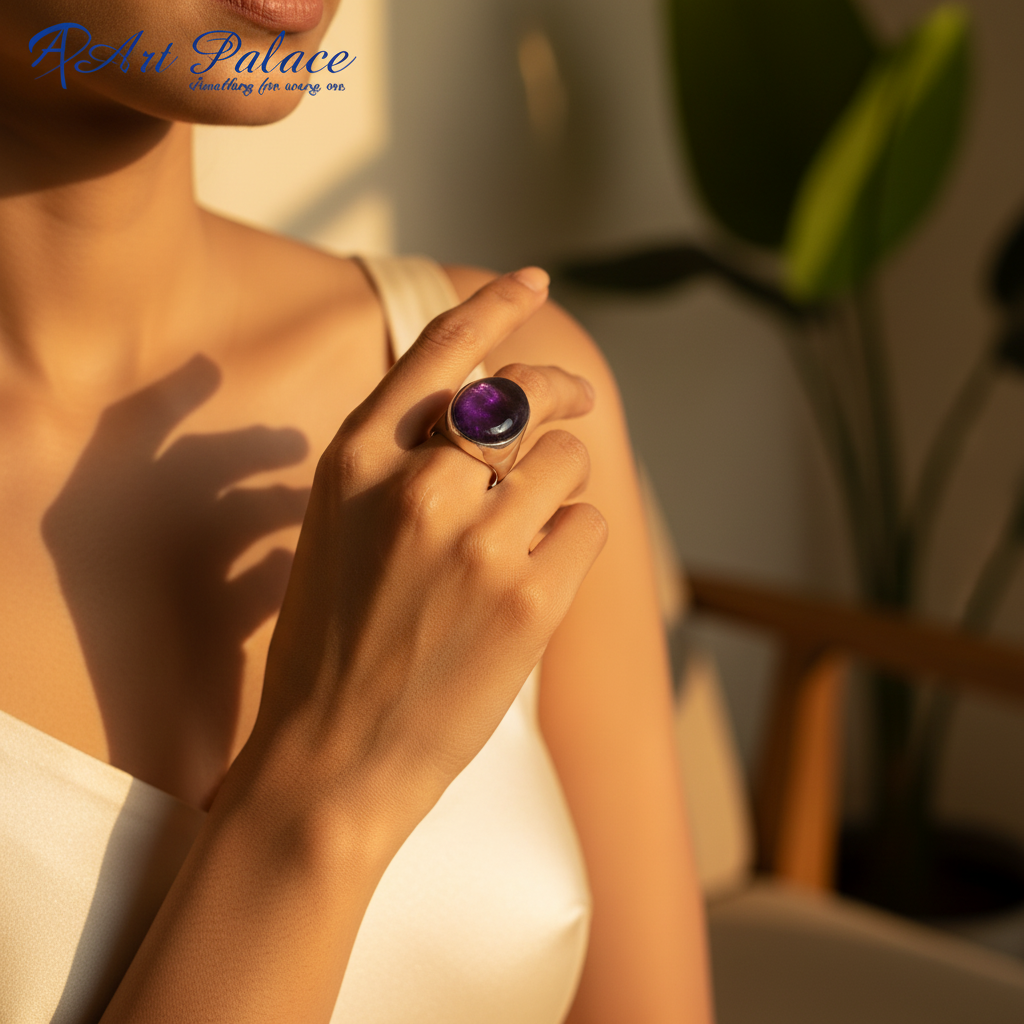 Anillo de plata de ley 925 con piedra morada | Joyería llamativa para mujer