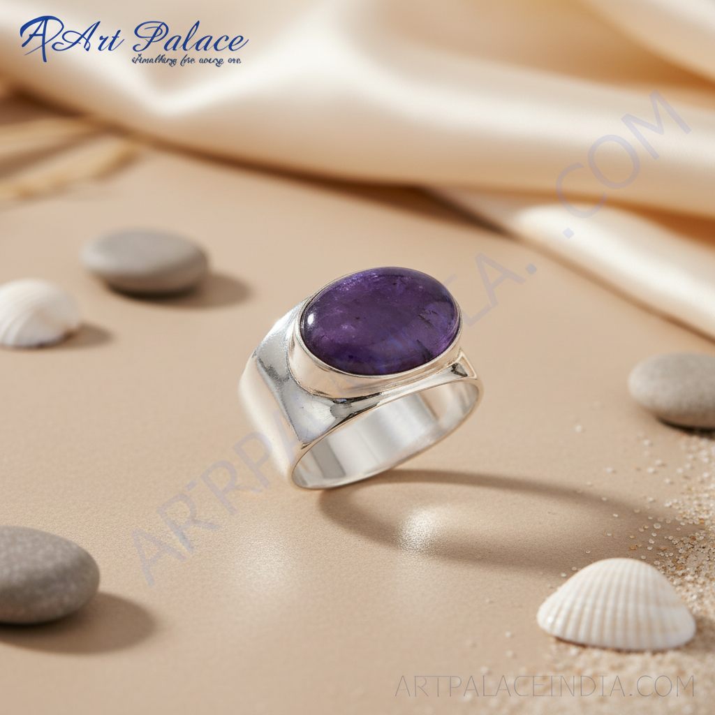 Anillo de plata de ley 925 con piedra morada | Joyería llamativa para mujer