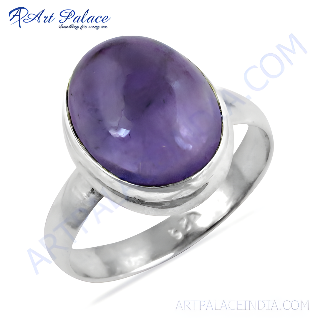 925 sterling silver oval amethyst ring with a large purple gemstone for women.