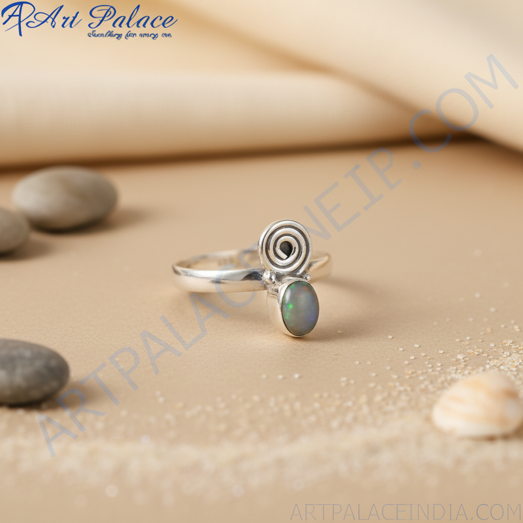 925 Silver Turquoise Stone Ring for Women | Spiral Design