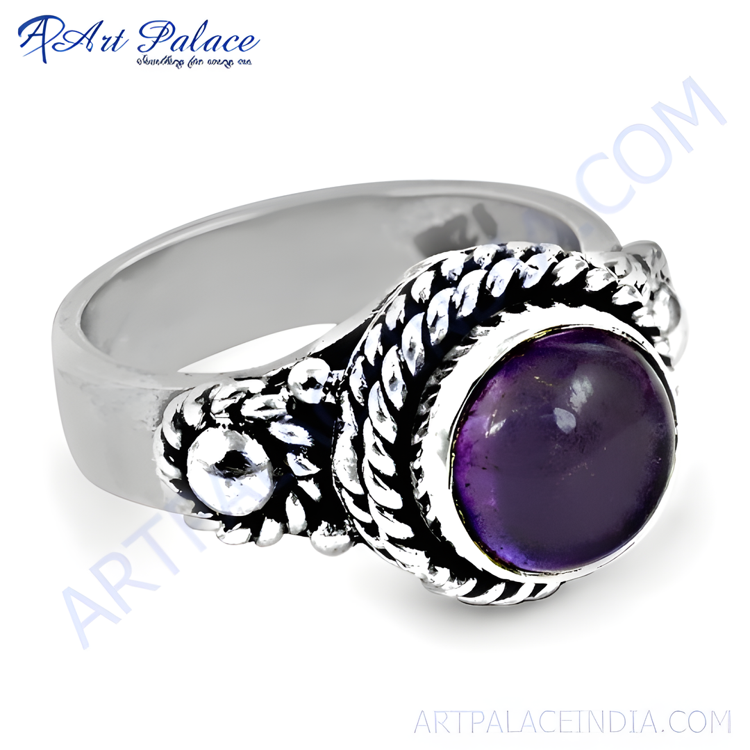 925 sterling silver amethyst ring with a large purple gemstone for women.