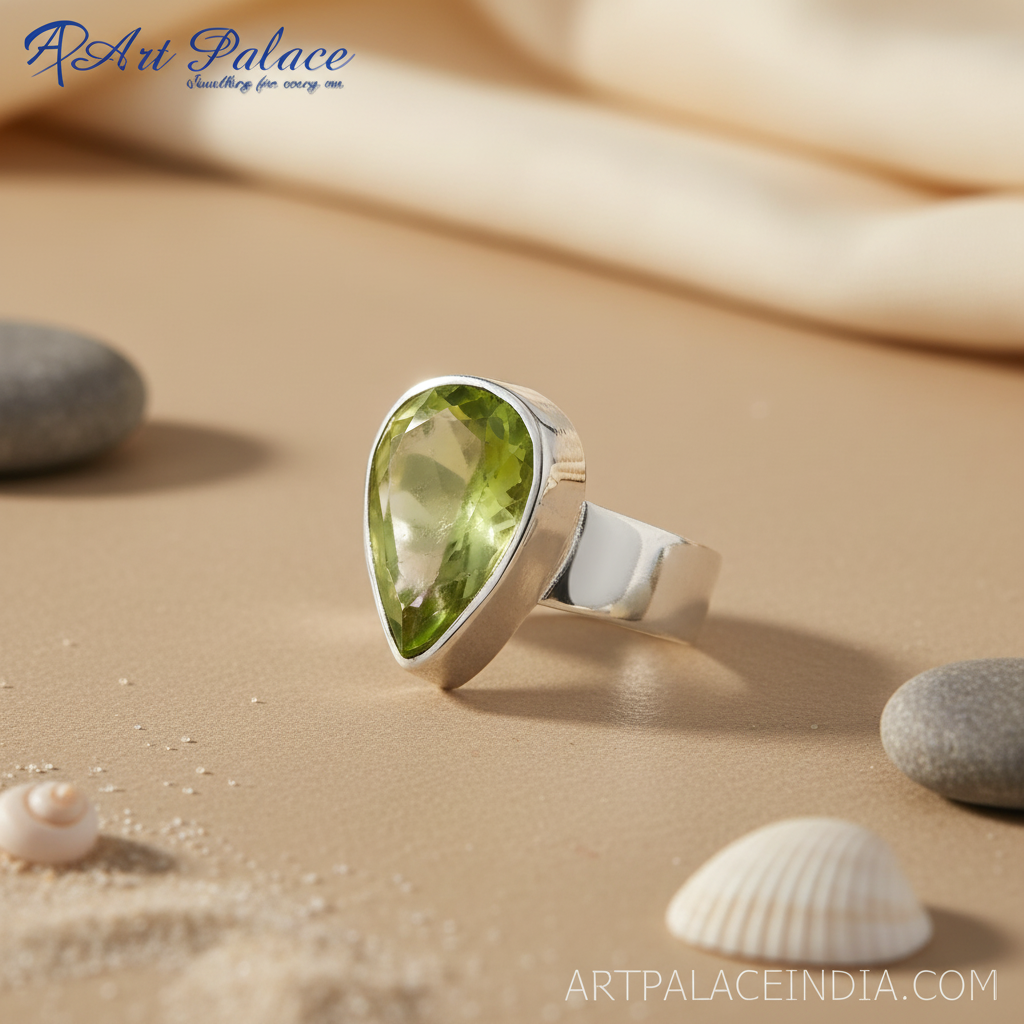 Anillo de peridoto en plata 925 para mujer | Anillo con piedra preciosa talla pera