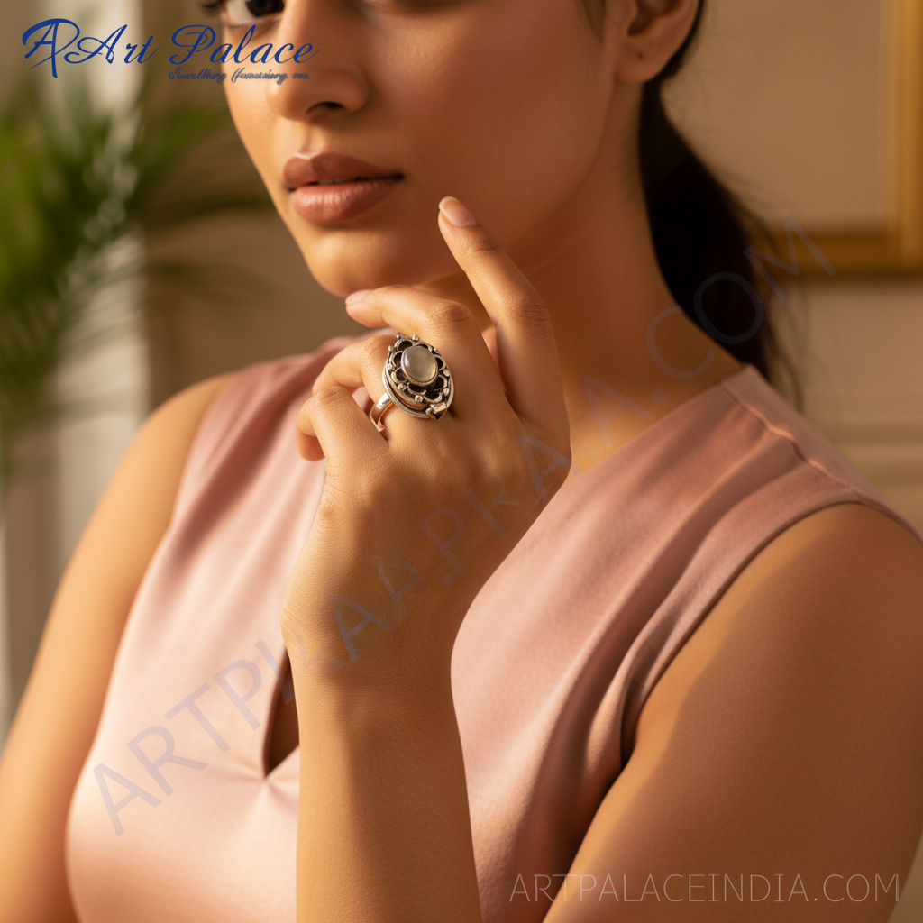 Anillo de Plata de Ley 925 con Piedra de Nácar para Mujer