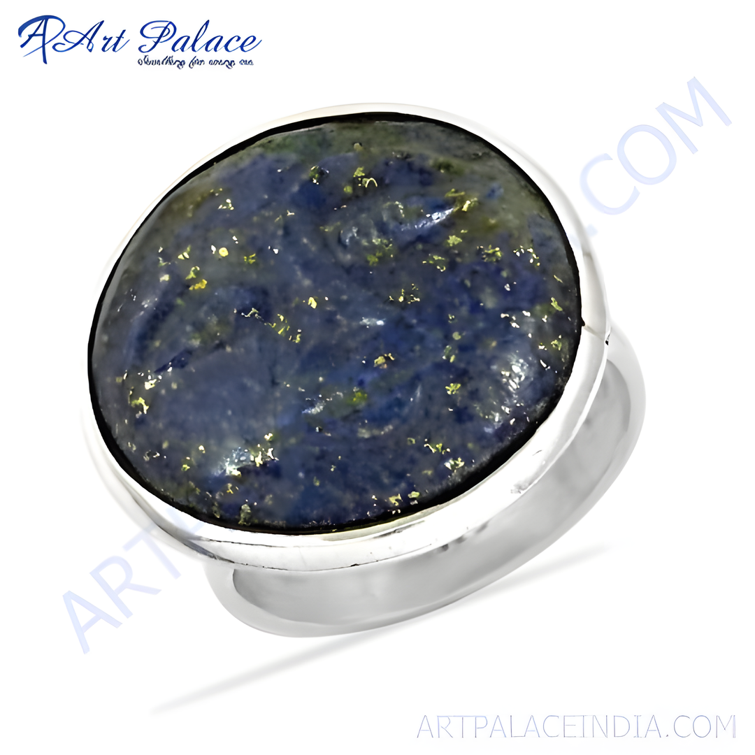 Sterling silver ring with a large oval-shaped blue lapis lazuli gemstone.