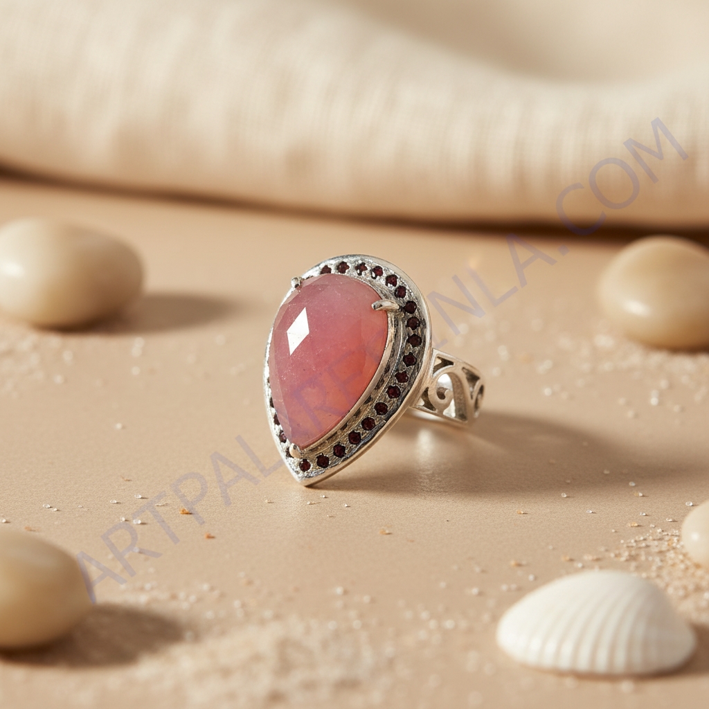 925 Silver Pink Gemstone Ring for Women | Statement Jewelry