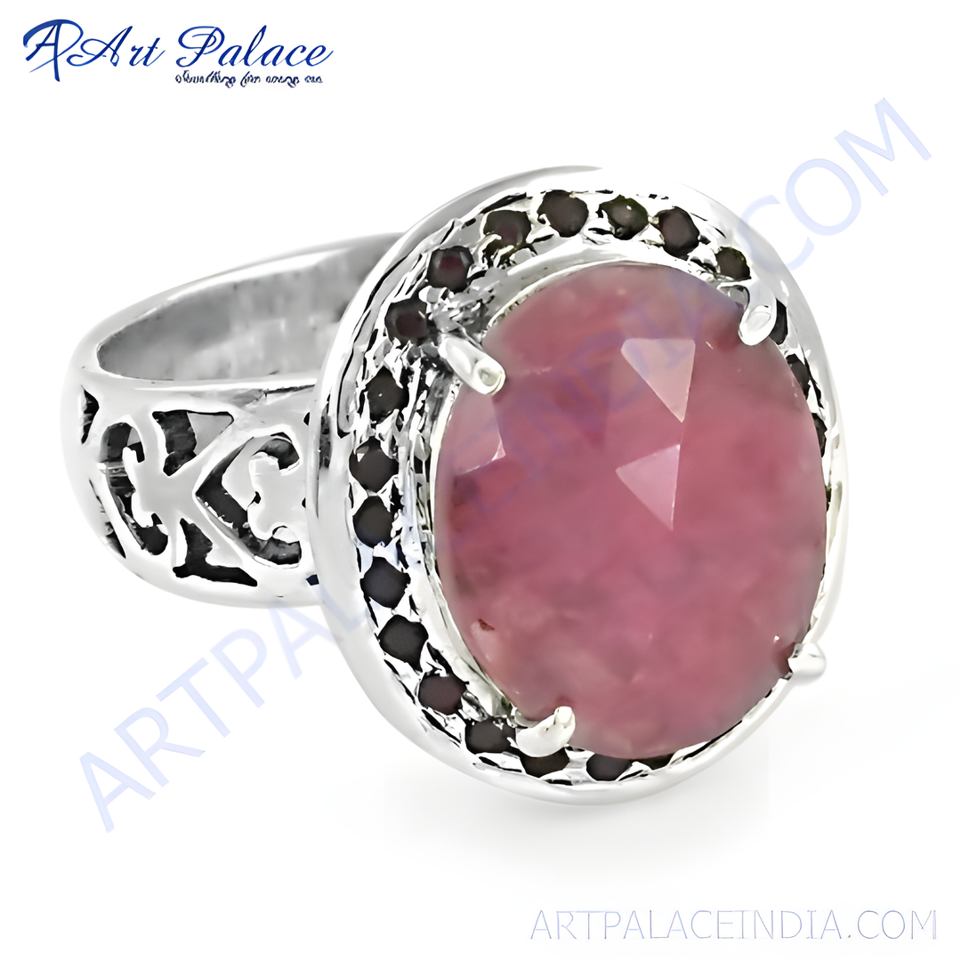 925 sterling silver ruby gemstone ring for women. Pink gemstone.