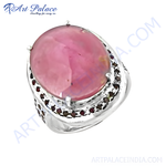 Load image into Gallery viewer, 925 sterling silver cocktail ring with large oval pink gemstone and small accent stones
