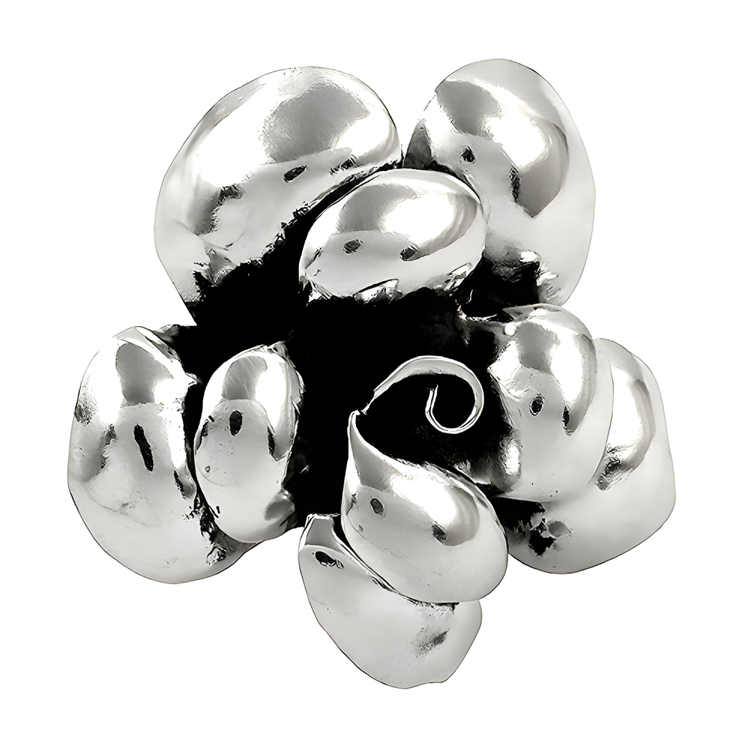 Silver flower brooch pin, crafted from polished silver, statement jewelry for women, elegant accessory, gift idea