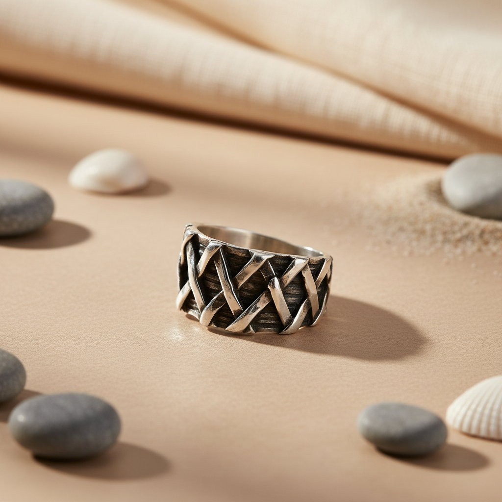 925 Sterling Silver Woven Ring for Men | Statement Jewelry